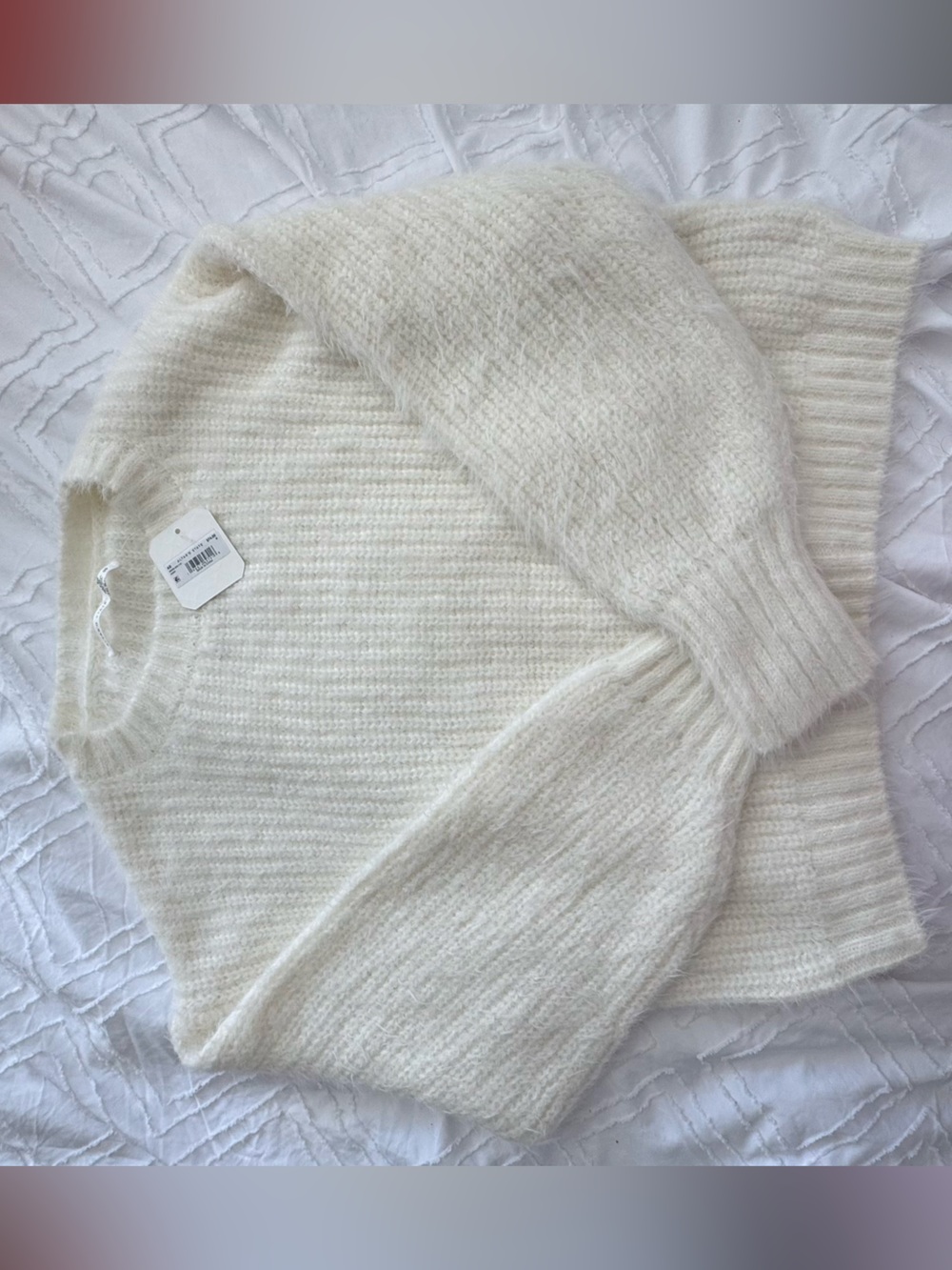Altar'd State Cream Fuzzy Crewneck Sweater - Picture 1 of 2